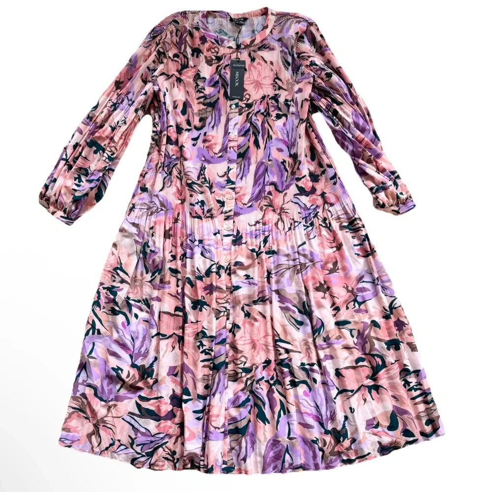 Misook NWT Floral Drop Waist Balloon Sleeve Midi Dress Dainty Feminine Pretty XL - Picture 4 of 10